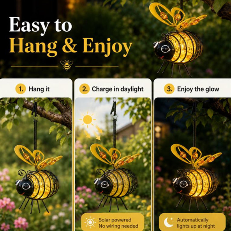✨🐝Solar Heart-Winged Bee Light | Weather-Resistant Metal Garden Ornament with Warm Glow