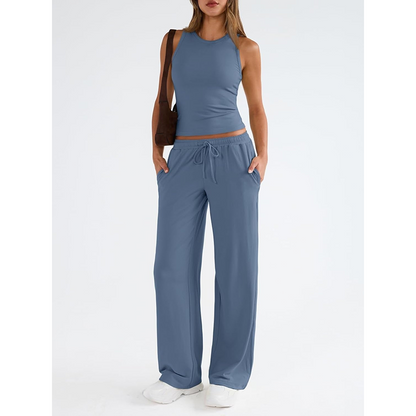 Women's Casual Sleeveless Top & High-Waisted Pants Set