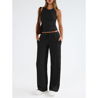 Women's Casual Sleeveless Top & High-Waisted Pants Set
