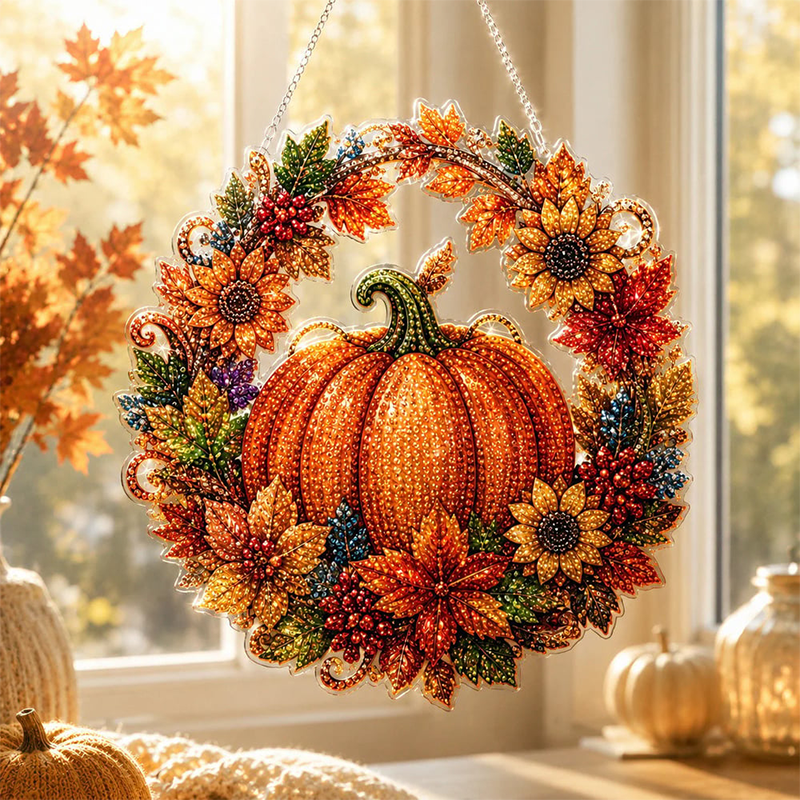 Pumpkin Diamond Art DIY Hanging Ornament Kit