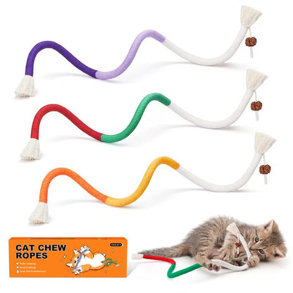 🐾🧶Cat Toys Chew Ropes 3Pcs, Safe Teeth Cleaning Toy for Indoor Kittens, Calming Interactive Kitty Toys
