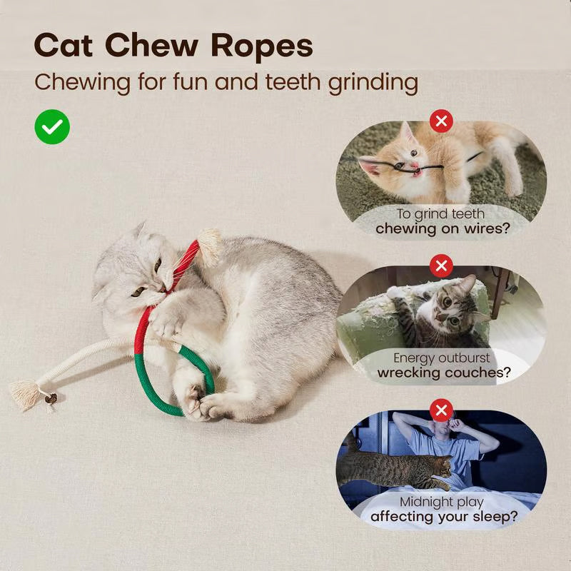🐾🧶Cat Toys Chew Ropes 3Pcs, Safe Teeth Cleaning Toy for Indoor Kittens, Calming Interactive Kitty Toys