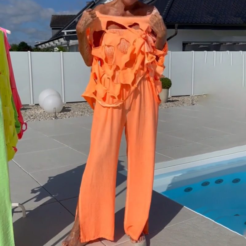 Cutout Top & Bandeau Jumpsuit Set