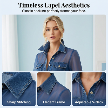 Women's Mesh Patchwork Denim Top