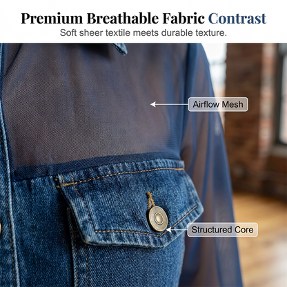Women's Mesh Patchwork Denim Top