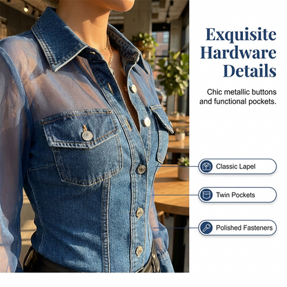 Women's Mesh Patchwork Denim Top