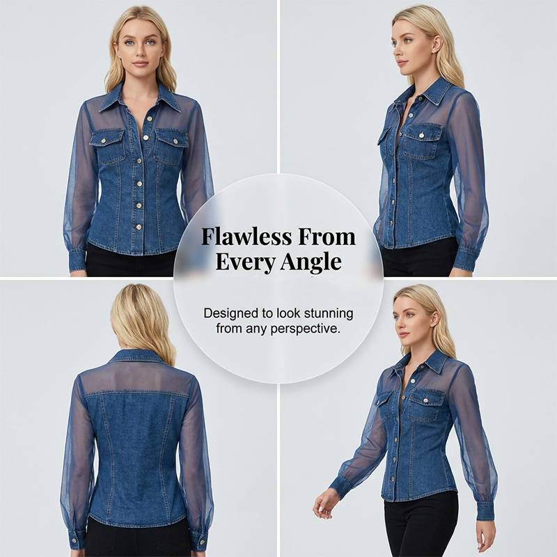 Women's Mesh Patchwork Denim Top