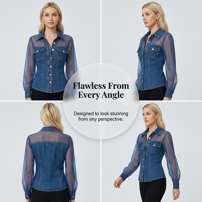 Women's Mesh Patchwork Denim Top