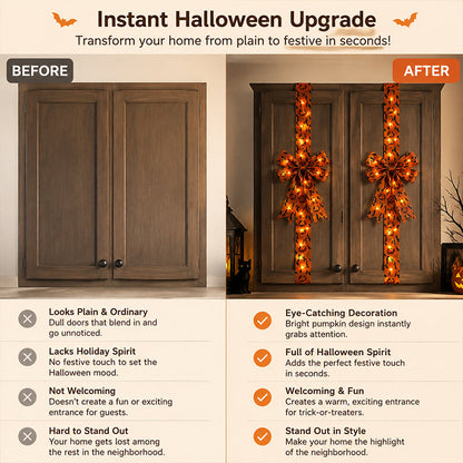 🎃 LED Lighted Halloween Cabinet Bow – Glowing Pumpkin & Ghost Decor for Doors & Cabinets | LIMITED TIME 👻