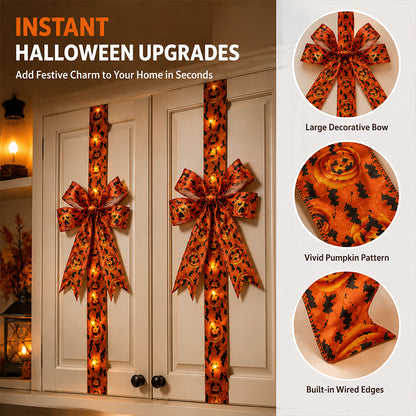 🎃 LED Lighted Halloween Cabinet Bow – Glowing Pumpkin & Ghost Decor for Doors & Cabinets | LIMITED TIME 👻