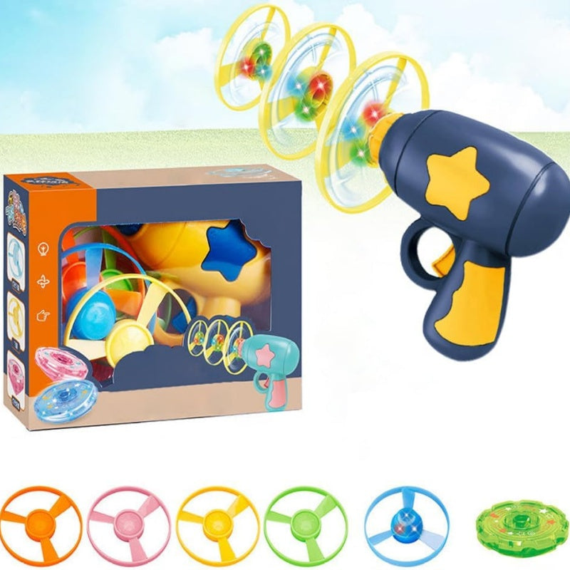 🛸 LED Flying Disc Launcher Gun Toy – Glowing discs, long range & easy to use