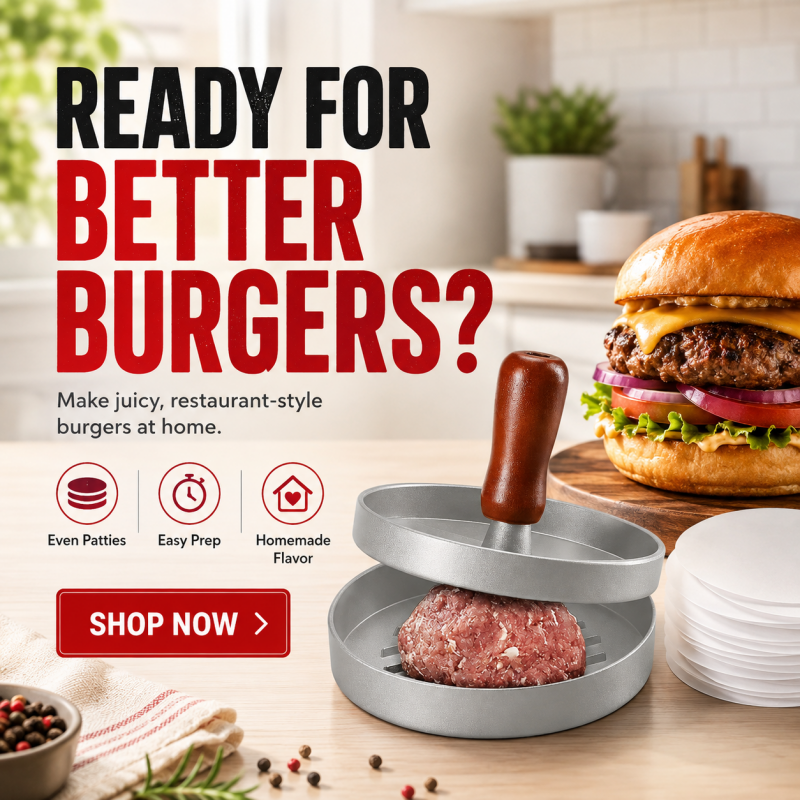 🍔 Burger Press with Wooden Handle – Perfect Patties Made Easy 🔥