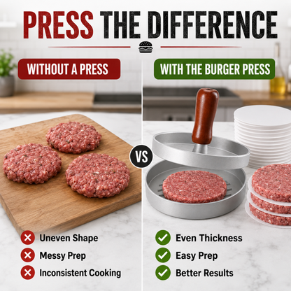 🍔 Burger Press with Wooden Handle – Perfect Patties Made Easy 🔥