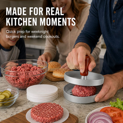 🍔 Burger Press with Wooden Handle – Perfect Patties Made Easy 🔥