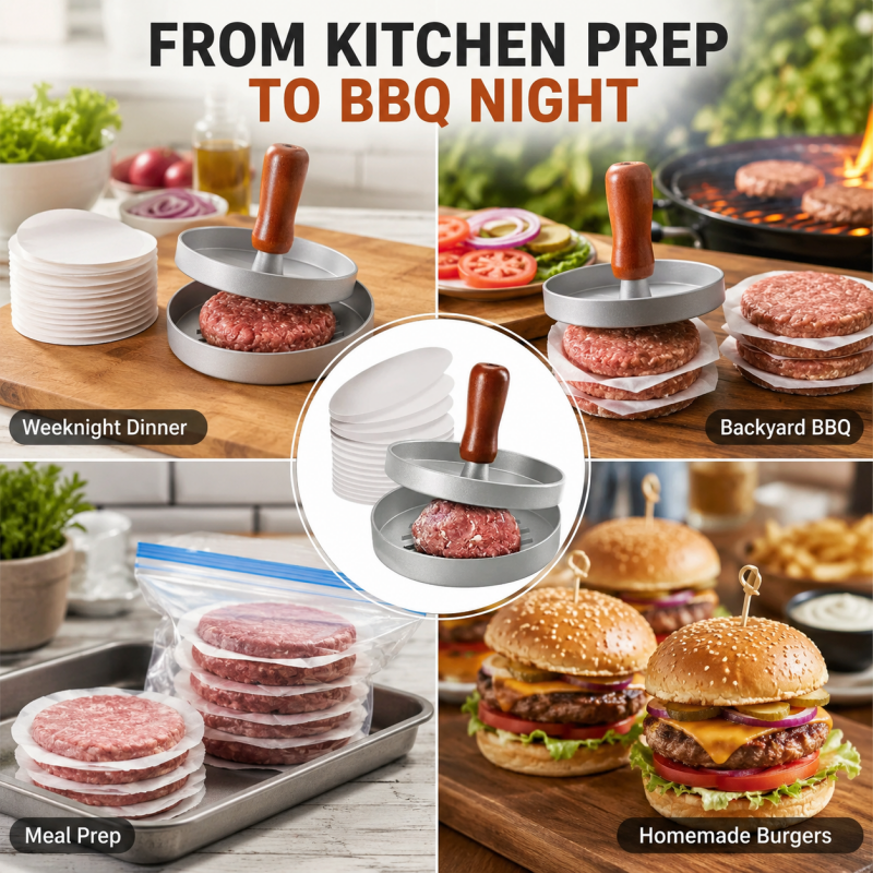 🍔 Burger Press with Wooden Handle – Perfect Patties Made Easy 🔥