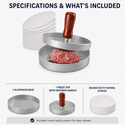 🍔 Burger Press with Wooden Handle – Perfect Patties Made Easy 🔥