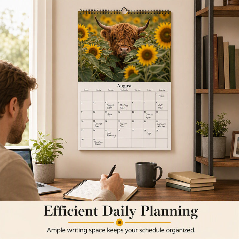 🐂 2027 Highland Cow Calendar – Rustic Beauty & Daily Planning