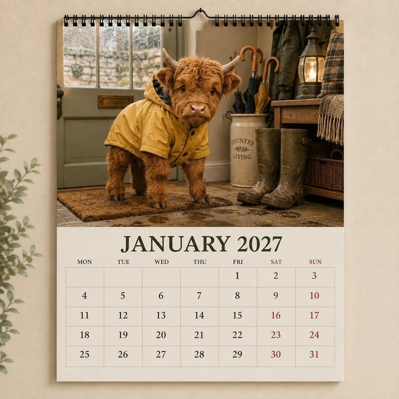 🐮 2027 Highland Cow Wall Calendar – Cozy Farmhouse Decor for Your Home