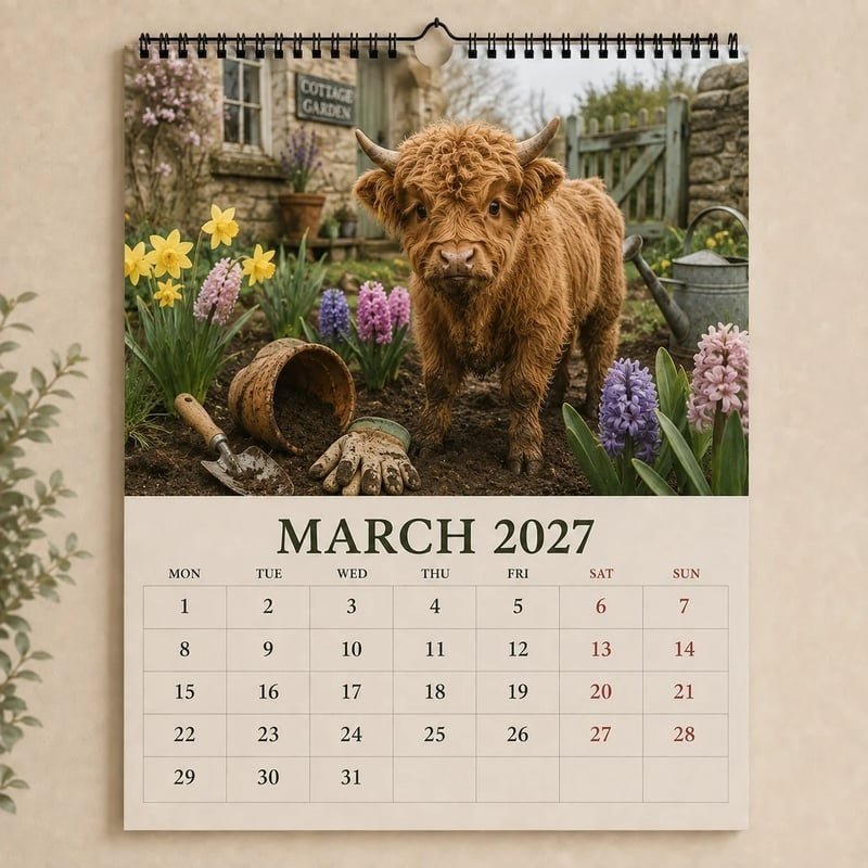 🐮 2027 Highland Cow Wall Calendar – Cozy Farmhouse Decor for Your Home