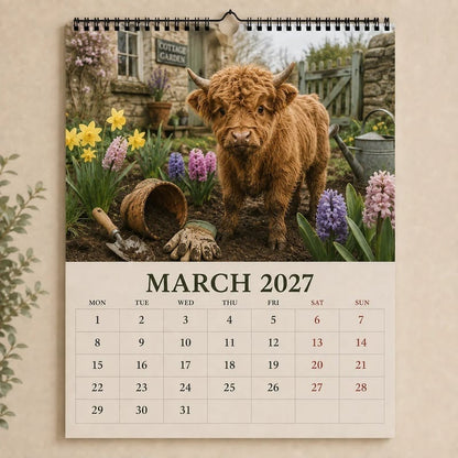 🐮 2027 Highland Cow Wall Calendar – Cozy Farmhouse Decor for Your Home