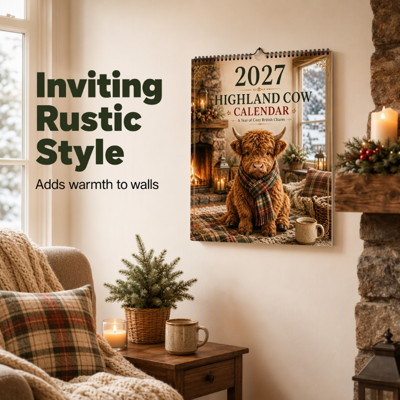 🐮 2027 Highland Cow Wall Calendar – Cozy Farmhouse Decor for Your Home