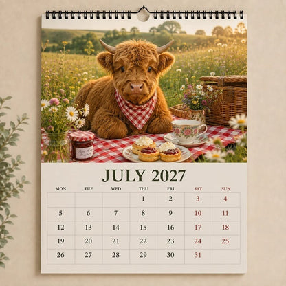 🐮 2027 Highland Cow Wall Calendar – Cozy Farmhouse Decor for Your Home
