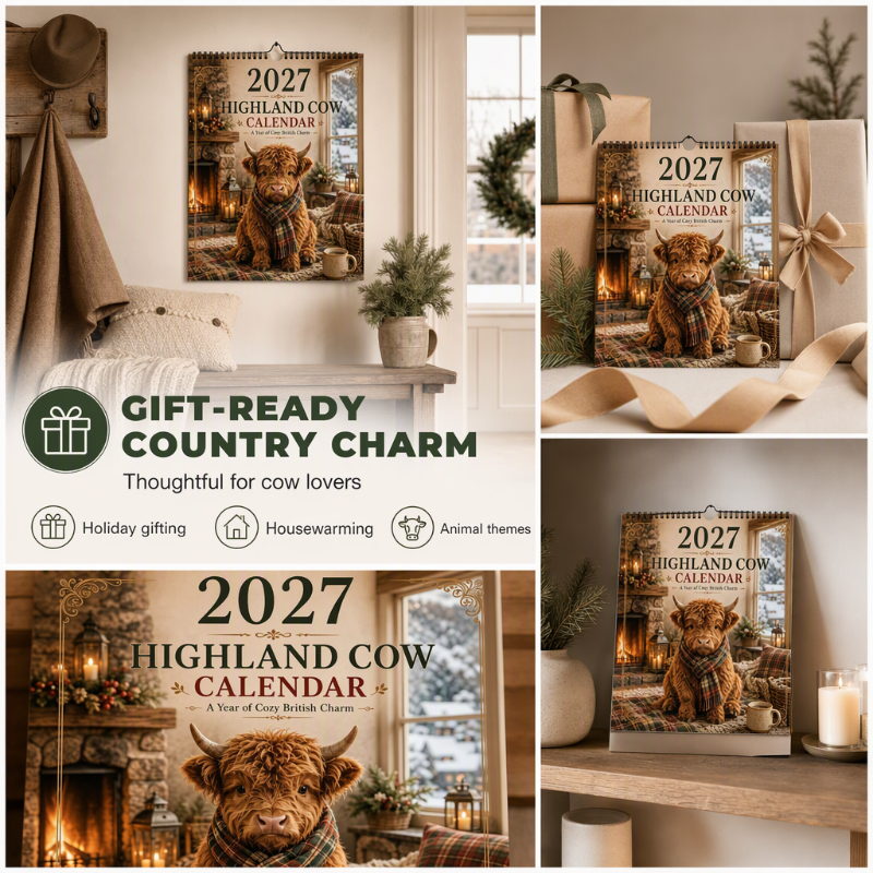 🐮 2027 Highland Cow Wall Calendar – Cozy Farmhouse Decor for Your Home